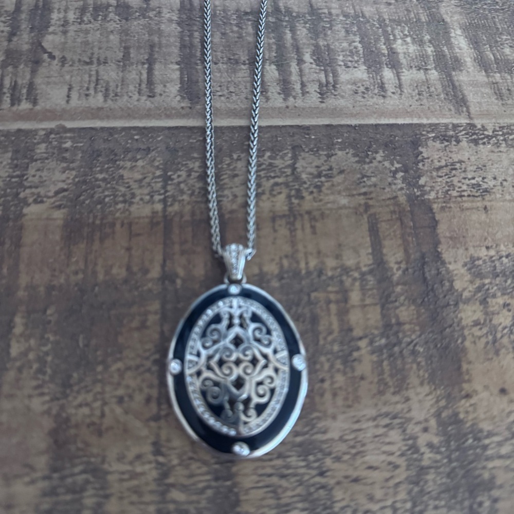 Brighton Double Sided Oval Silver With Gold & Rhinestone Accent Necklace - Picture 2 of 10